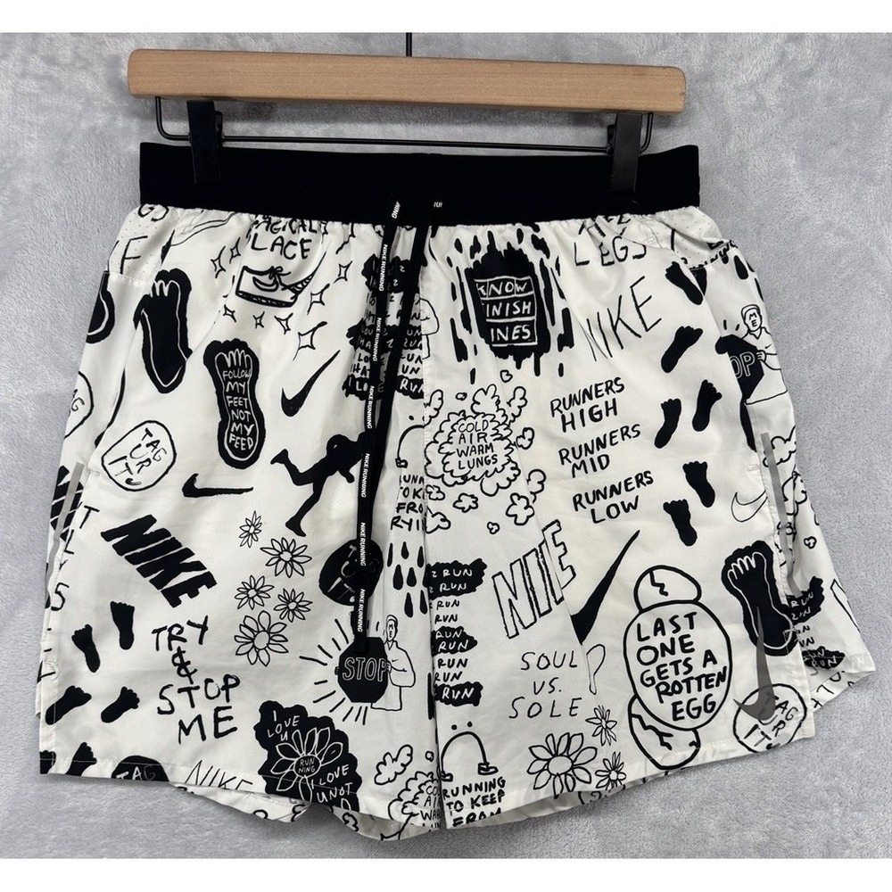 Nike Nathan Bell Shorts Graphic Print Flex Stride Air Running Black White Mens M